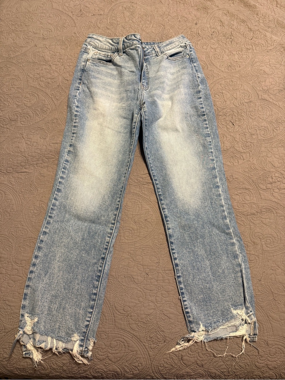 Time and Tru Light Blue Straight Jeans with Distressed Hem